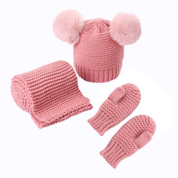 Baby Hat Scarf Gloves Set Toddler Vinter Strikket Lue Halsvarmer