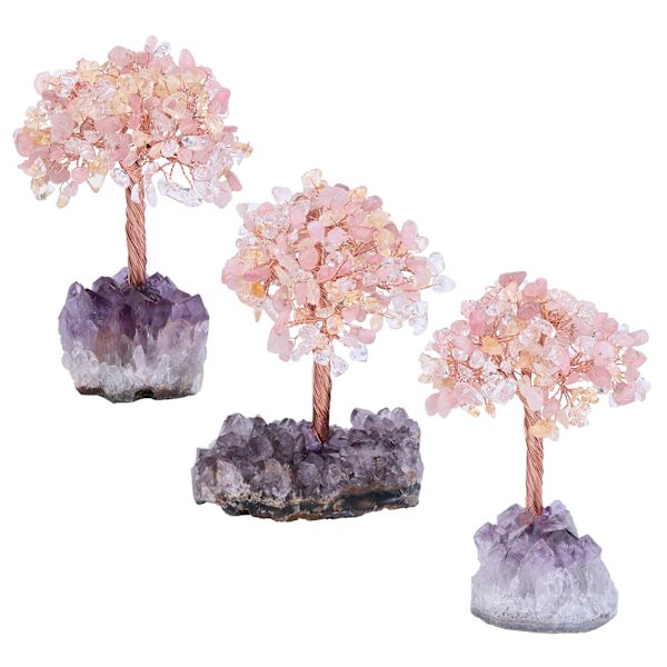 Naturlig Ametyst Krystal Sten Penge Træ med Ametyst Kvarts Krystal Klynge Base Bonsai Træ Feng Shui Skrivebords Dekoration for Velstand og Held 4.5\"-6\"