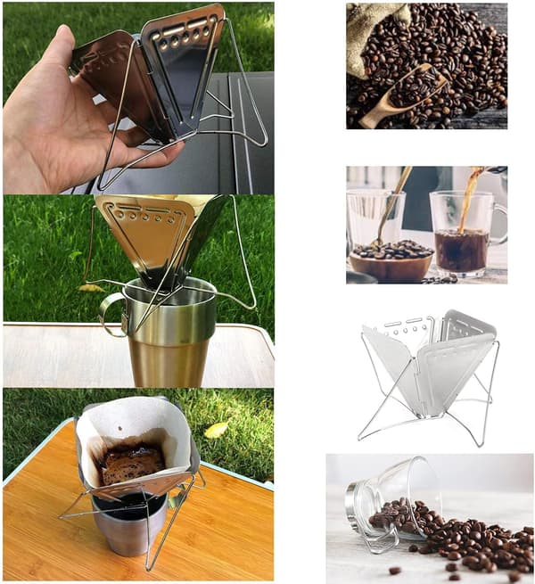 Foldbar kaffefilterholder i rustfrit stål, genanvendelig