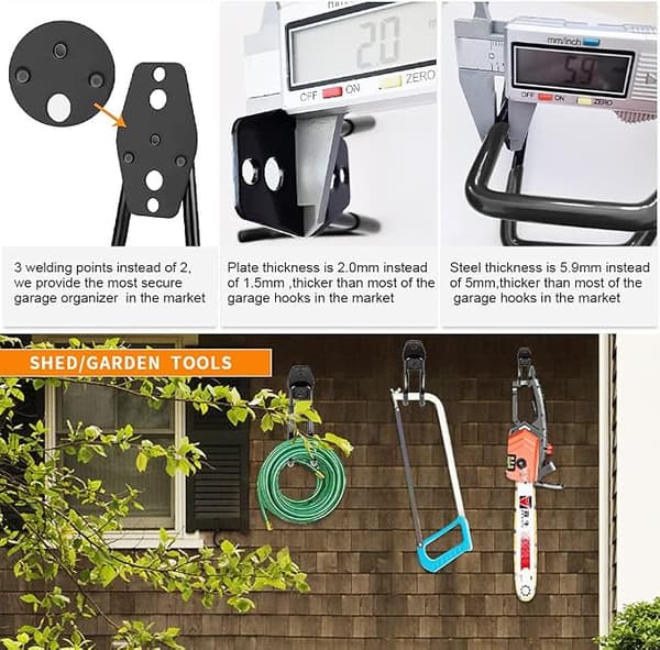 3-H Garage Väggkrok, 8PC Stål Garage Förvaring Utility Dubbel Ho