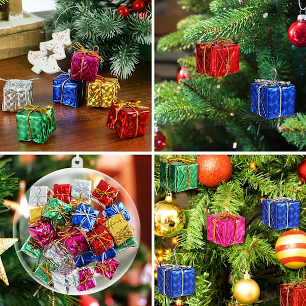 24 st små julklappsaskar i form av julgranskulor, hängande dekorationer