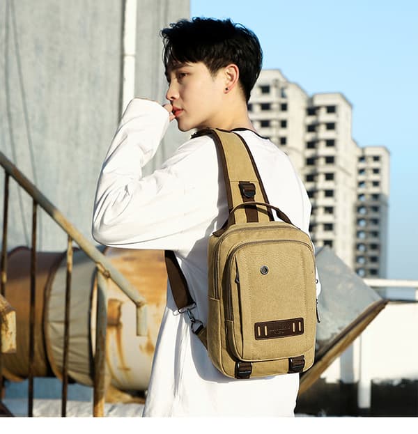 Herr retro canvas crossbody väska för utomhusbruk - Blå