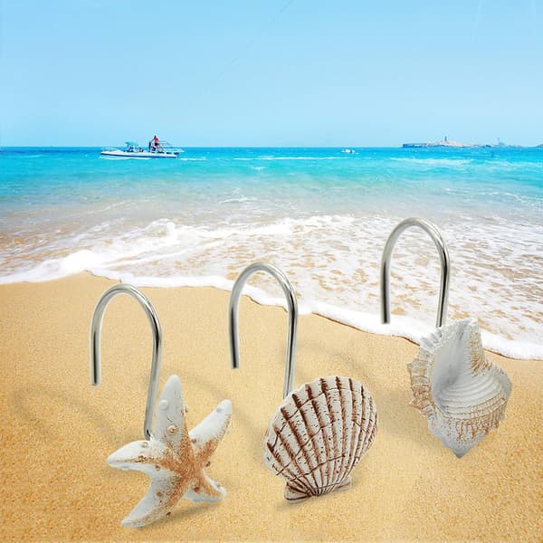 12 Rustfrie Resin Seashell Dusjforhengskroker White