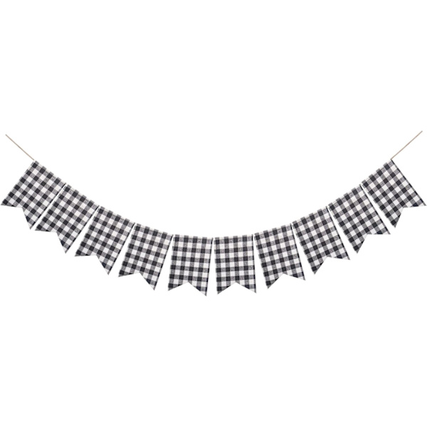 Buffalo Check Plaid Banner for Christmas Fireplace Decorations - Black and White Gingham Bunting Garland Baby Shower Birthday Party Supplies