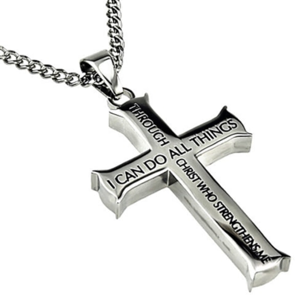 Titanium Bible Cross Pendant Necklace Stainless Steel Curb Chain