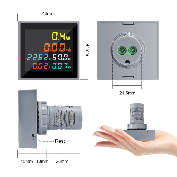 AC-strøm, spænding, ampere, 6-i-1 energimonitor LCD digitalt display