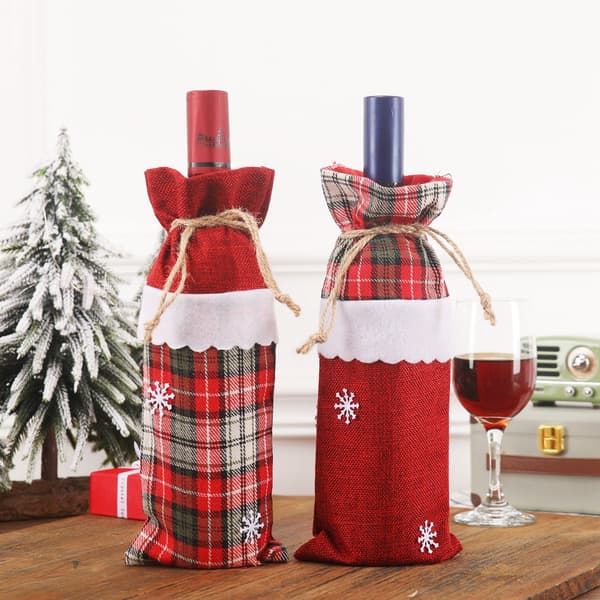 2 Pak Jule Buffalo Plaid Vinflaske Covers, Jule Swe