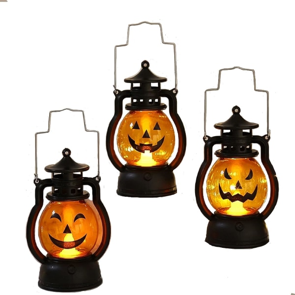 3 stk. Mini Halloween græskarlys lanterne LED græskarlys f