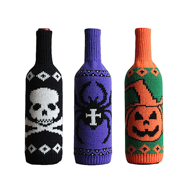 3 kpl Halloween-viinipullosarja luuranko kurpitsa neulonta samppanja