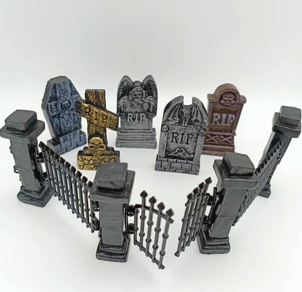 Set med Halloween-prydnader för gravstensdesign, hartshantverk