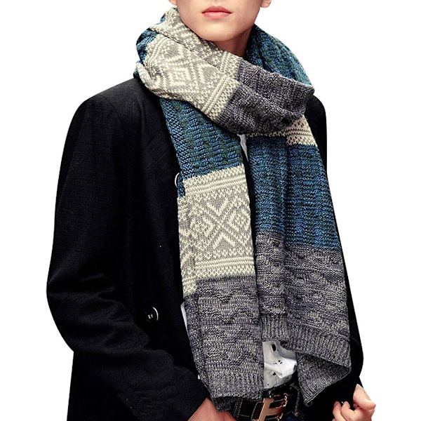 Herr Vinter Varm Rutig Cashmere Lång Halsduk med Tjock Mjuk Frans