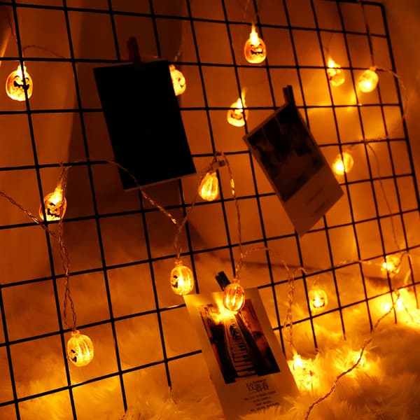 Halloween-dekorasjon, 2m+10stk LED-batteridrevet oransje gresskar