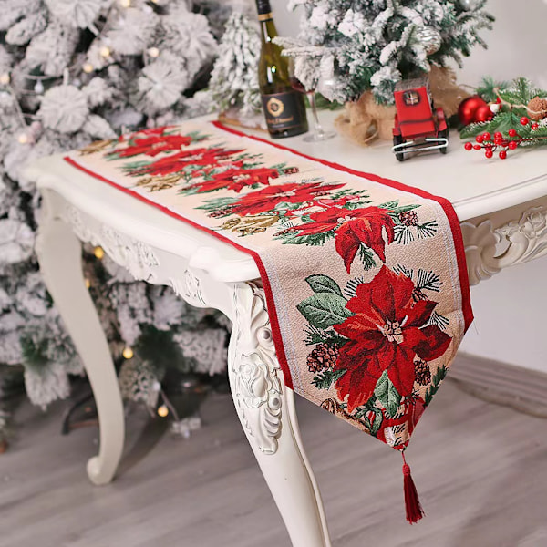 Knitted fringe cartoon table flag Santa Claus snowman tablecloth table decoration insulation pad（180*35cm）