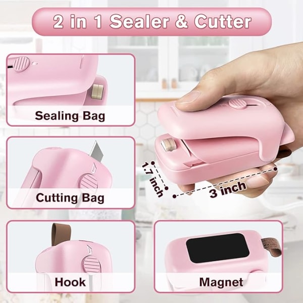 Mini Bag Sealer, 2 i 1 bärbar värmeförseglare och skärare, vakuum