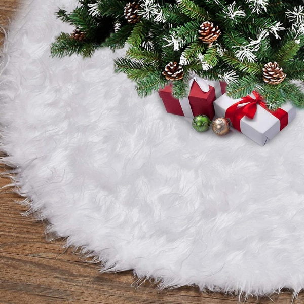 Pure White Hair Shaggy Christmas Tree Skirt Decorations 48 Inch