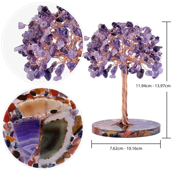 Koppar Ametist Kristallträd med Orgon Agatbas, Feng Shui Kristalldekoration för Lycka & Välstånd, Lila