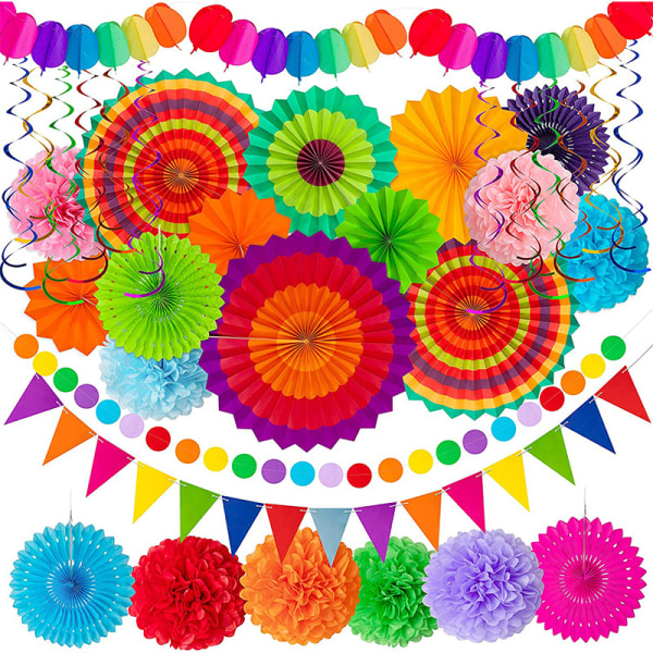 Färgglad pappersfläkt blomma dra blomma set, spiral charm set