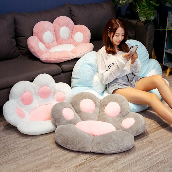 Kattens pote pute komfortabel kawaii stol plusjpute form lat pute for gamer stol koselig gulv søt sete kawaii for jente arbeider gave 70*60cm - Grå