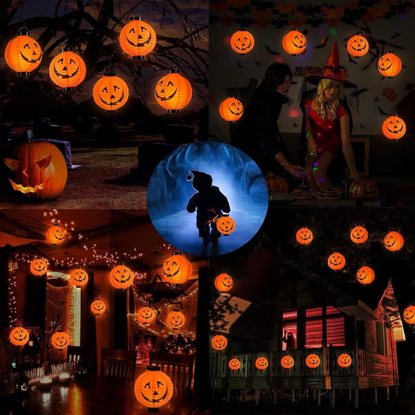 Halloween-dekoration, 4-pack orange pumpa-papperslyktor