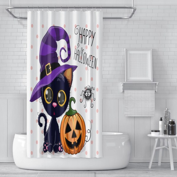 Cute Decorative Shower Curtain Set for Bathroom Decor, Pumpkin C