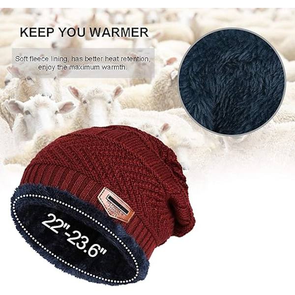 Tyk varm vinterhue til kvinder Slouchy Skully strikhue, rød