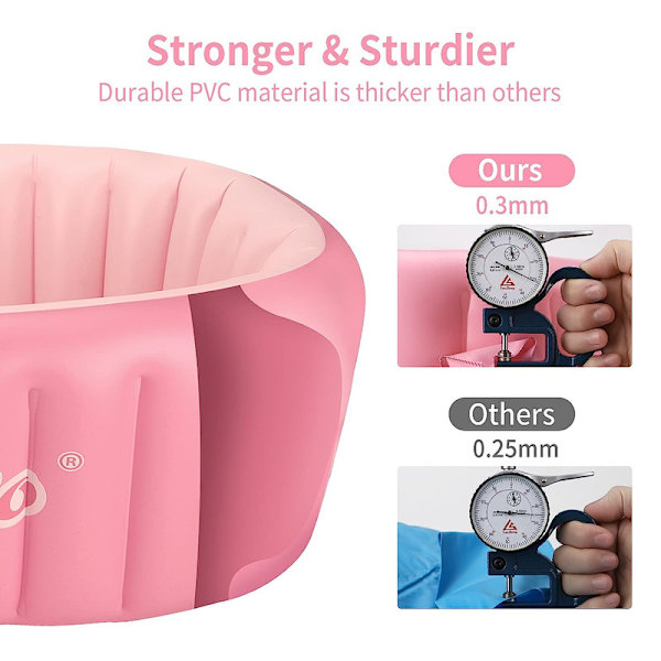 Uppblåsbar badbalja för småbarn, halkfri säkerhetstjock kudde central sits, bärbar resebadstol baby simbassäng för 0-5 år, rosa