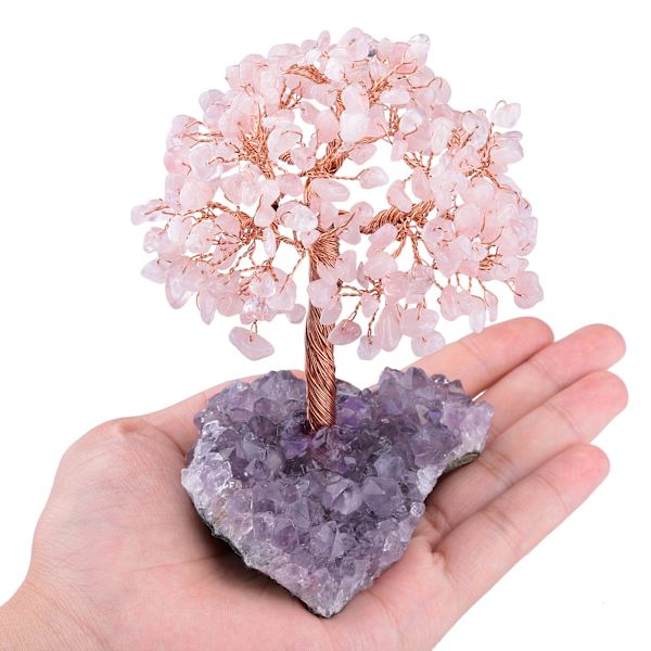 Luonnollinen ametisti kristallikivi rahapuu ametisti kvartsi kristalliryhmän pohjalla Bonsai puu Feng Shui työpöydän koriste vaurauteen ja onneen 4.5\"-6\"