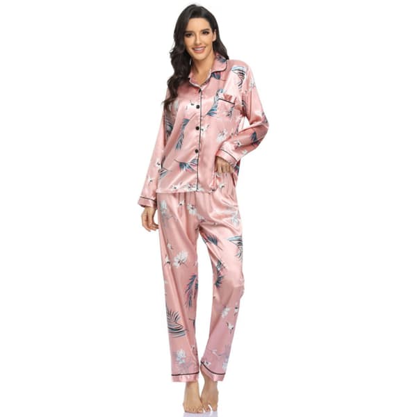Hyggeligt todelt stretch satin vinterpyjamas (M)