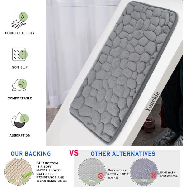 Memory Foam Bademåtte, Brostensbelagt Relief Coral Fleece Bademåtte