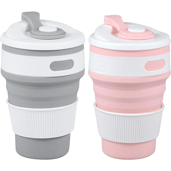 2-pack hopfällbara kaffemuggar för resor, återanvändbara hopfällbara