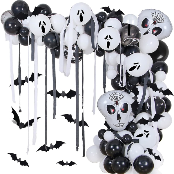 Halloween Ballong Girlander Kit, 135 Stykker Svart Hvit Latex Ball