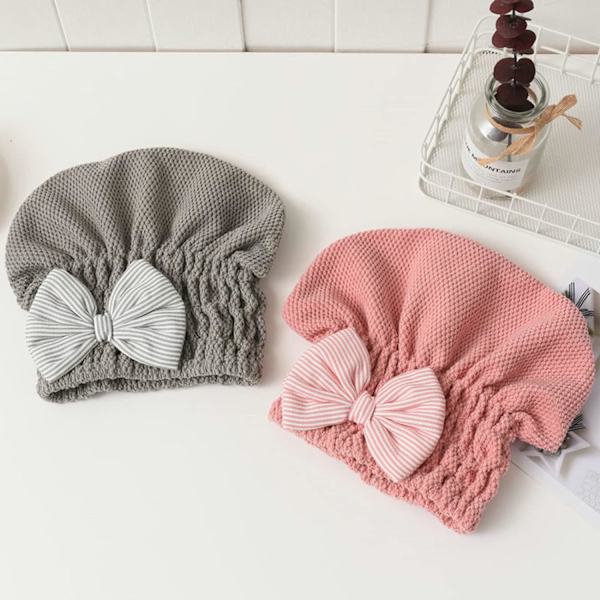 2-pack duschmössa med rosett för kvinnor, korallfleece torkhuva, M