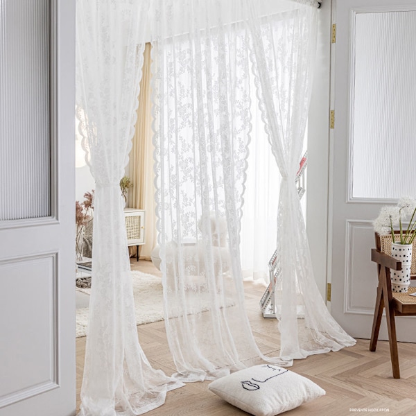 Hvide Voile Gardiner 2 Paneler, Semi-Sheer Voile Vinduesgardiner