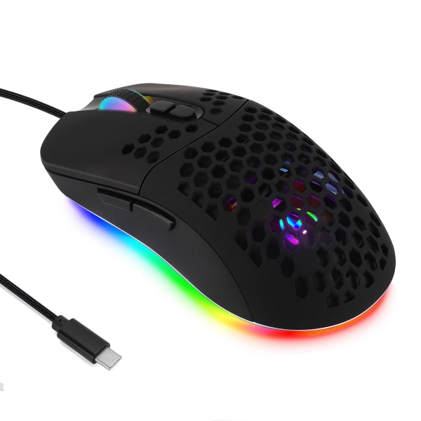 Lett kablet datamus 5 RGB bakgrunnsbelyst Type-C 7200 DPI f