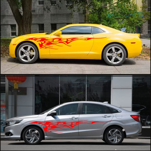 2 stk. 103'' Universal Flame Graphics Bil Auto Karosseri Side Sticker Red
