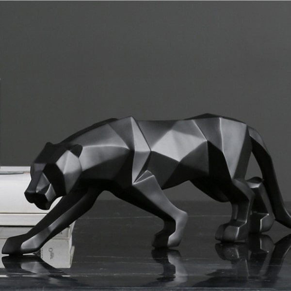 Panter Skulptur Modern Leopard Staty Geometriska Djur Harts