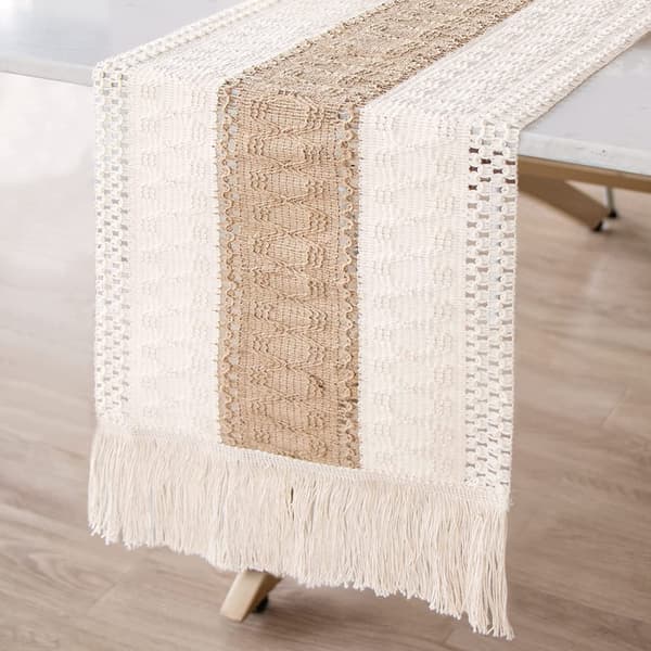 Naturlig Burlap Bordsløper, Spleiset Bomull Boho Bordsløper