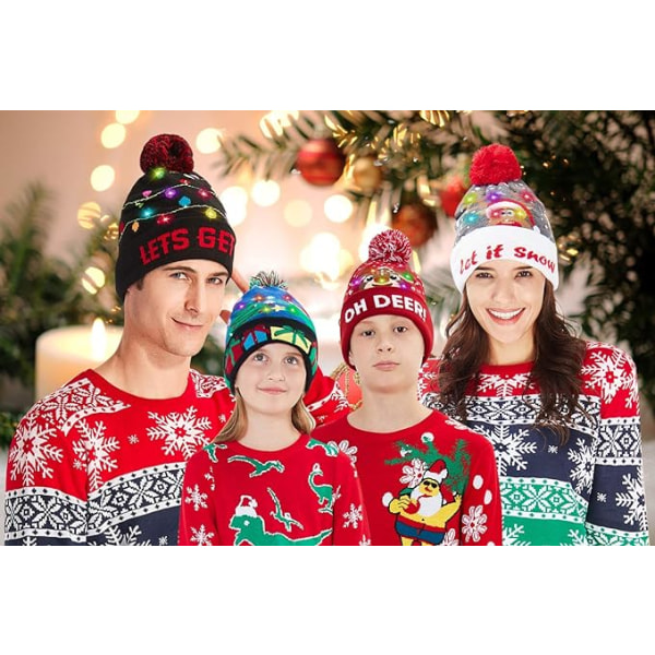 Unisex Fula Ljusa Jul Stickade Mössor Färgglada Led Fam