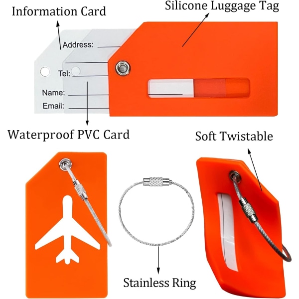 4-pack silikonbagagelappar med logotyp, upplyst bagagelapp