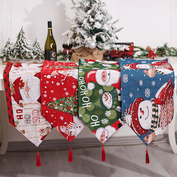 Strikket frynset tegneserie bordflag Santa Claus snemand dug borddekoration isoleringsmåtte (180*35cm)