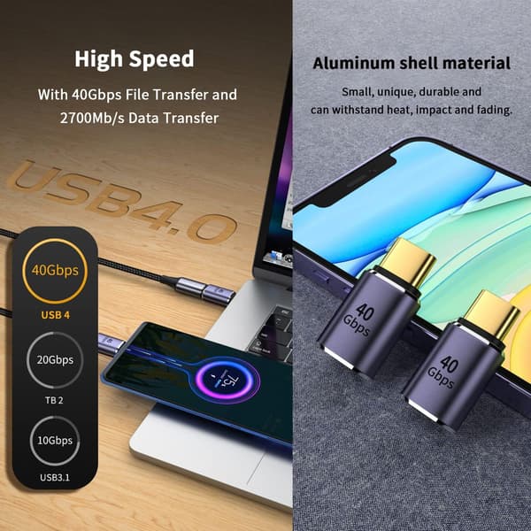 40 Gbps USB C-forlængeradapter, 2-pak USB C 8K@60Hz han til hun
