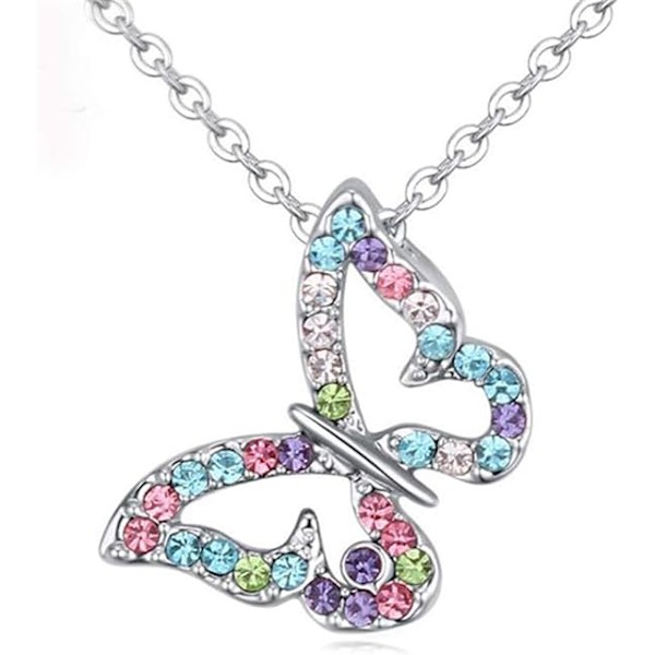 Sommerfugl Halskæde Multicolor Krystal Charm Vedhæng Halskæde til
