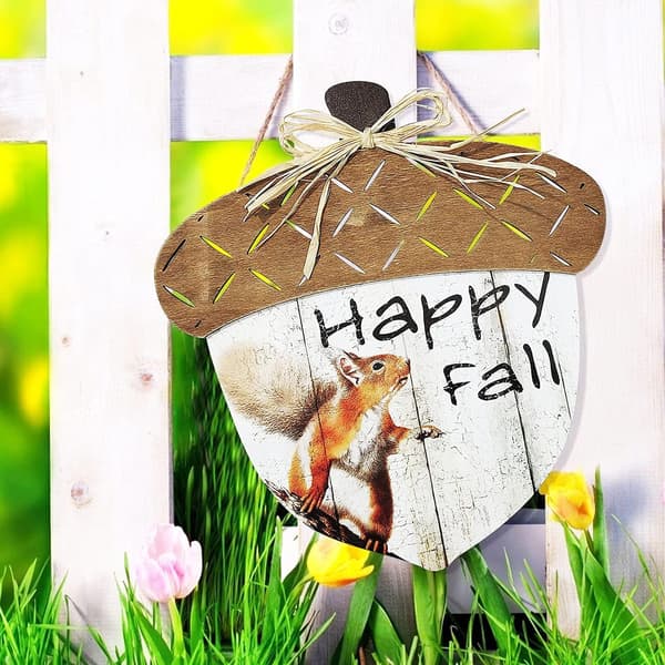 Happy Fall Sign Træ Efterår Høst Ornamenter Veranda Forreste Dør H