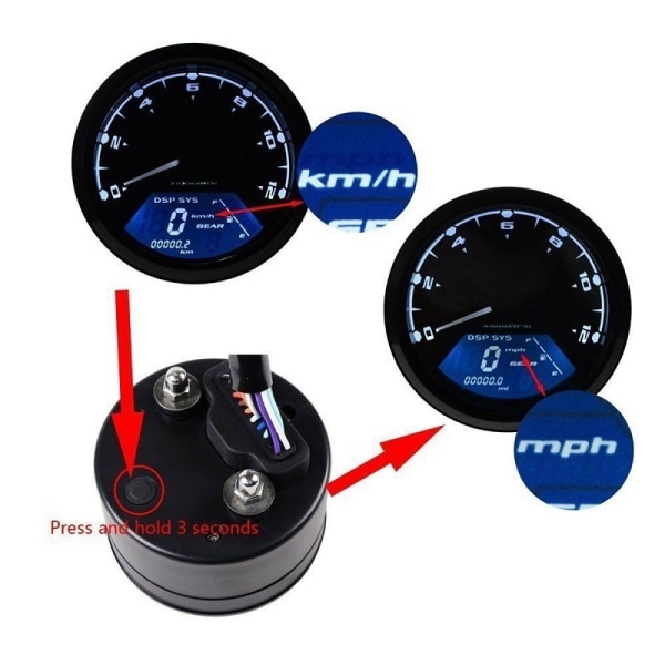 12V LCD Digital Display Universal Motorsykkel Speedometer Drivstoff Me