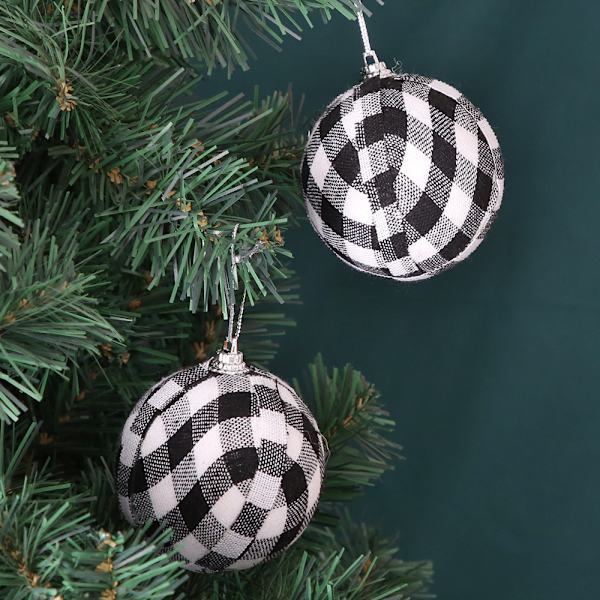 Julgransdekorationer 7CM svartvit tartan julkula