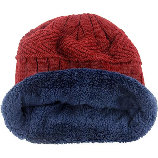 Tyk varm vinterhue til kvinder Slouchy Skully strikhue, rød