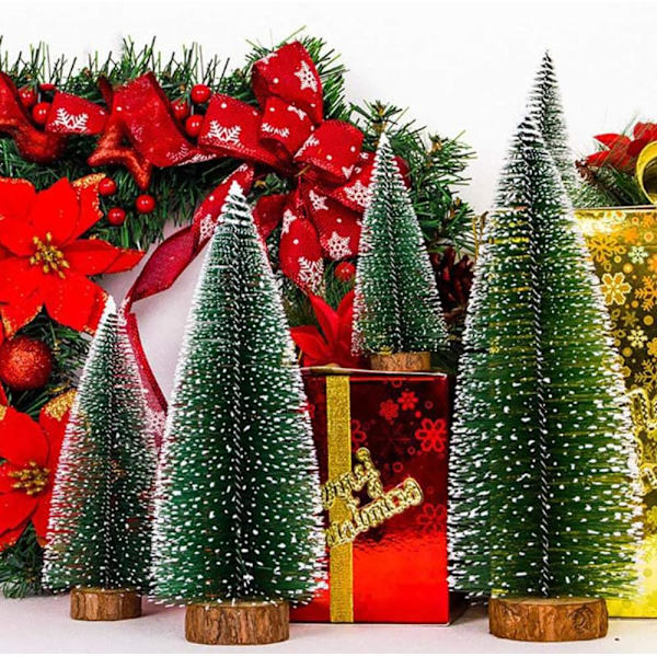 5 st Miniatyr Konstgjorda Snö Sisal Julgranar med LED-Sträng