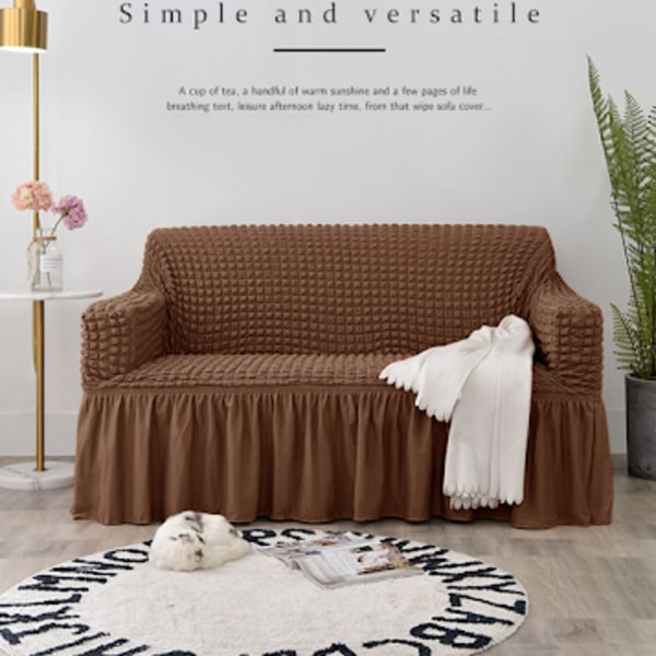 Lett og tilpasset sofaovertrekk, universell, høy strekk, slitesterk møbelbeskytter med skjørt (tofarget lilla), 2-4 seter 190-230cm