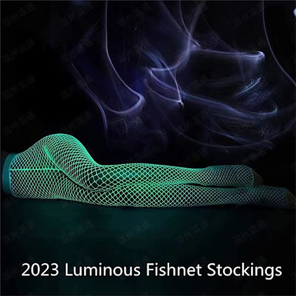 Glow-in-the-dark Fishnet Strumpbyxor Leggings, Hög Midja, Ljusa