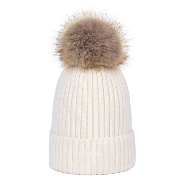 Stickad Mysig Varm Vinter Snowboard- & Skidkeps med Pompom Slouchy Cap för Barn Baby - Vit